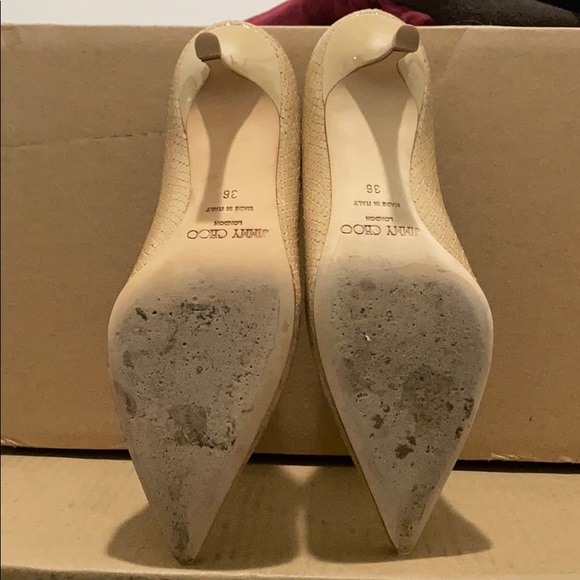 Jimmy Choo Textured Patent Leather Nude Pumps - Picture 8 of 8